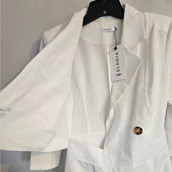 NWT Elagia White Bridal Elegant Tuxedo Tailored One-Button Jumpsuit Romper L - Picture 8 of 14